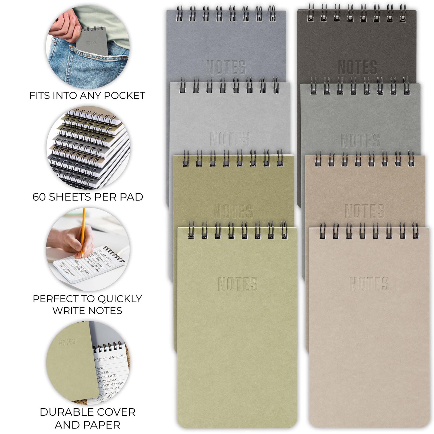 ZICOTO Aesthetic Pocket Notebooks Set Of 8 - Small 3x5 Spiral Notepads With Lined Pages For Women Or Men - The Perfect Little Mini Pads to Stay Organized and Boost Productivity at Work or School
