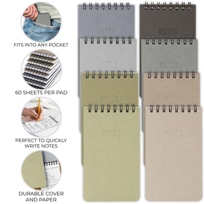 ZICOTO Aesthetic Pocket Notebooks Set Of 8 - Small 3x5 Spiral Notepads With Lined Pages For Women Or Men - The Perfect Little Mini Pads to Stay Organized and Boost Productivity at Work or School