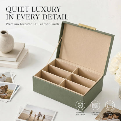ZICOTO Decorative Photo Storage Box - Sturdy Linen Photo Organizer with Dividers is Perfect to Store Up to 1200 Pictures and 4x6 Photos - Portable Scrapbook Storage Containers with Lid