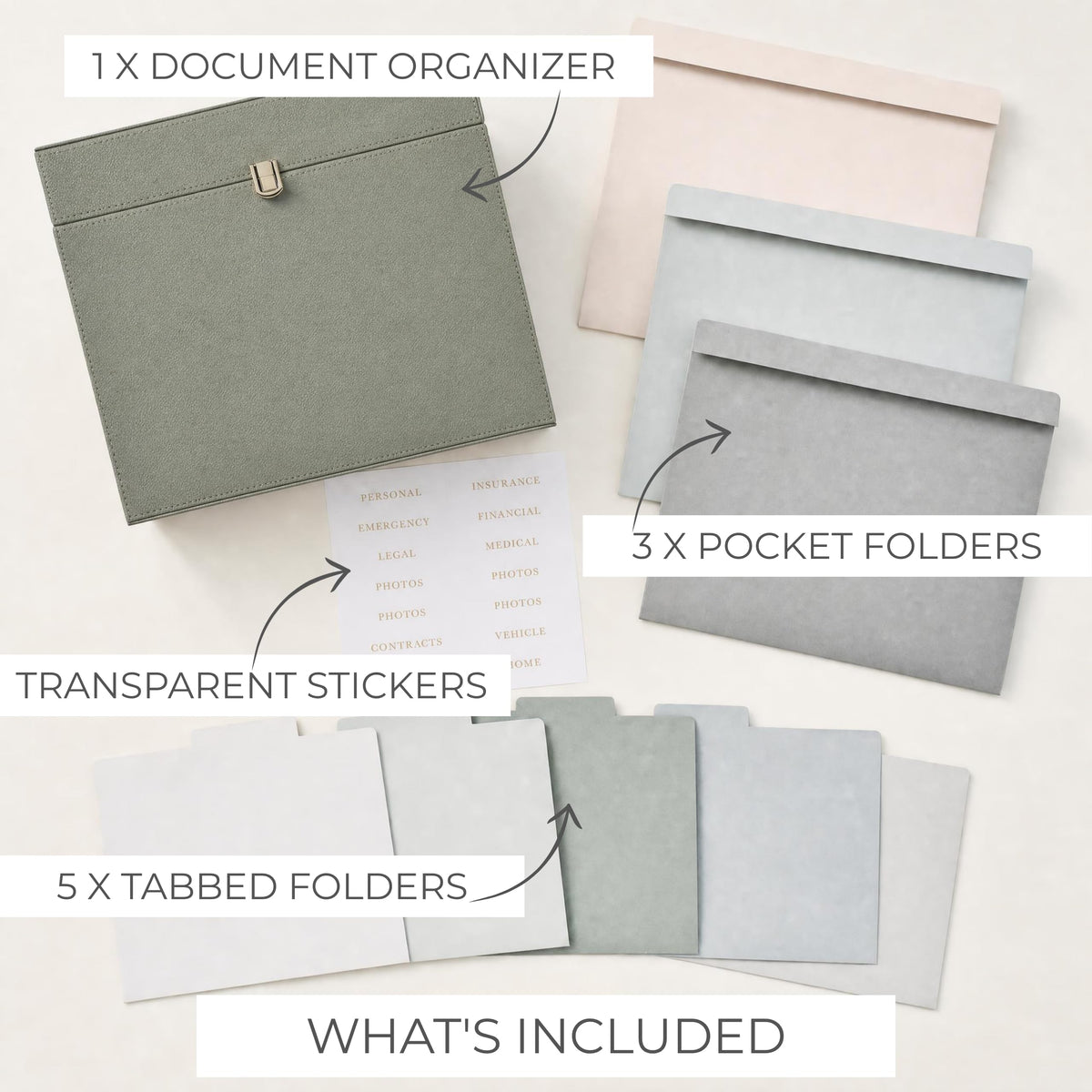 Document Organizer Box with 8 Folders - PU Leather File Organizer
