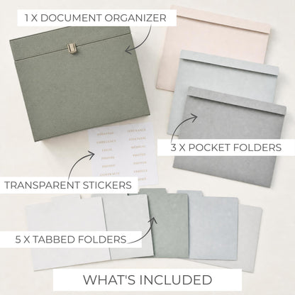 Document Organizer Box with 8 Folders - PU Leather File Organizer