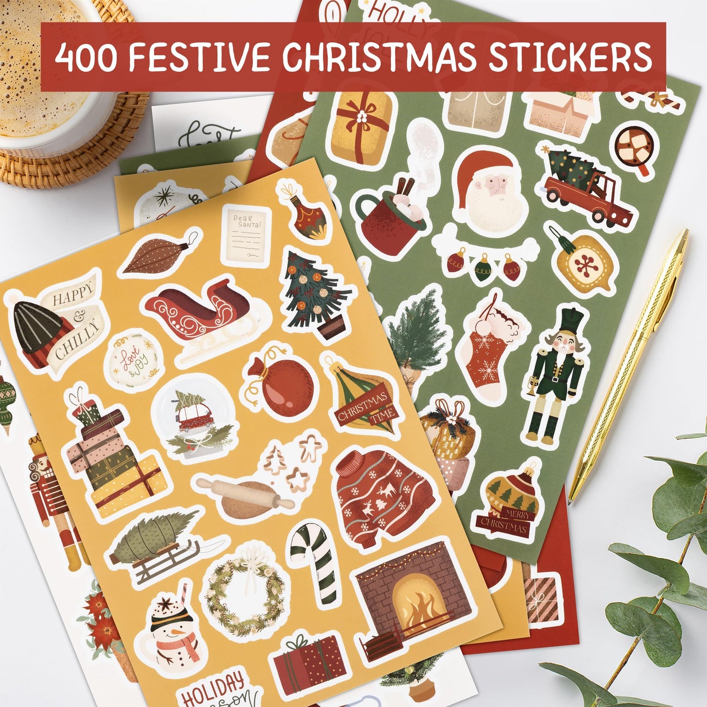 Fun Christmas Stickers for Kids - Large Set of 400 Holiday Stickers for Chritmas Party Favors, Gifts, Cards, Treats, Crafts and Toys - Fun Bulk Sticker Set for Xmas Gift Bags and as Stocking Stuffers