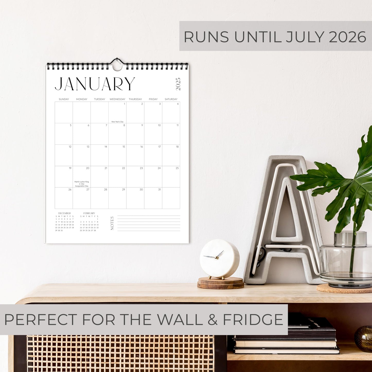 Beautiful 2025-2026 Wall Calendar - Runs from January 2025 until July 2026 - 14.5"x11.5" Office Wall Calendar for Easy Organizing