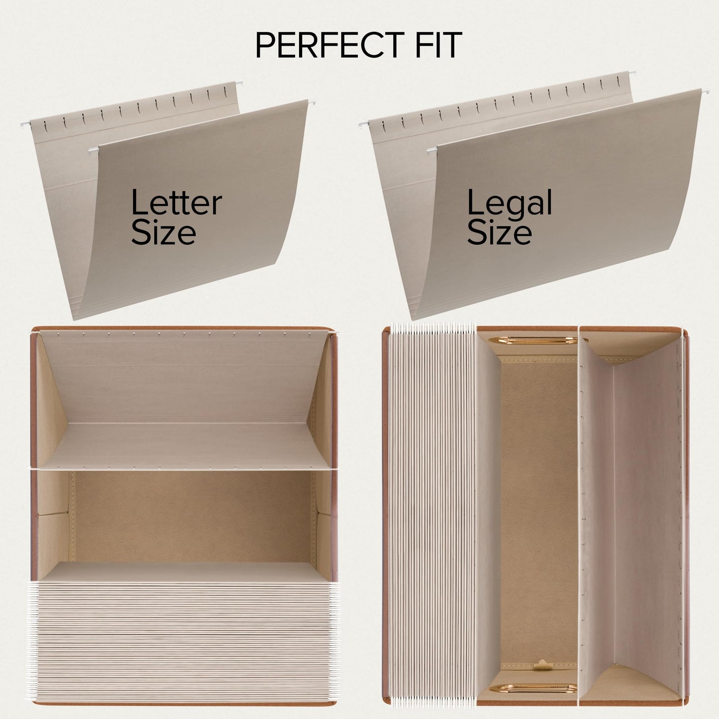 ZICOTO Decorative File Organizer Box Set of 2 - Collapsible Linen Filing Cabinets w/Handles Are Perfect to Store all Your Documents & Hanging File Folders - Portable Easy Slide Crates with Lid