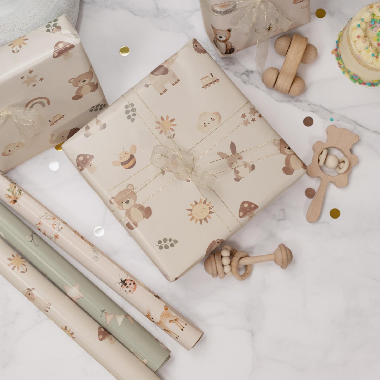 ZICOTO Beautiful Gift Wrapping Paper Rolls for Baby Shower - Cute Set of 3 Quality Rolls For Birthdays & Baby Showers - Add a Touch of Magic to Every Gift You Wrap - 17 x 120 in