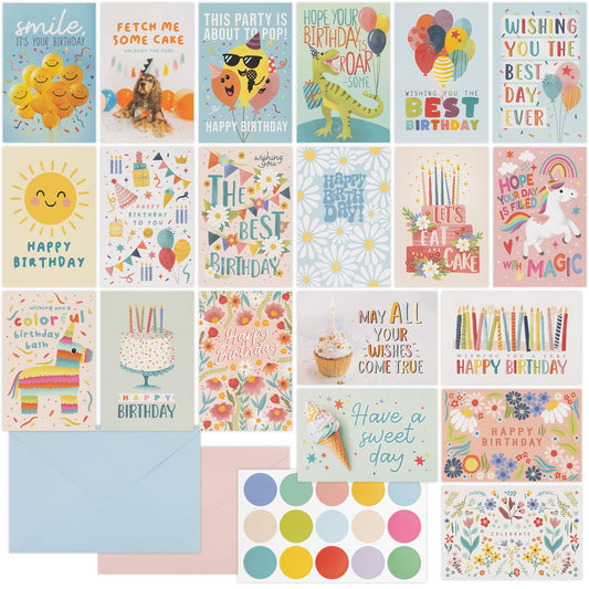 ZICOTO Beautiful Birthday Cards Set of 60 with Envelopes & Stickers - Tasteful Assorted Happy Birthday Cards Bulk For Women, Men & Kids - The Perfect Card Pack to Write Thoughtful Personal Greetings