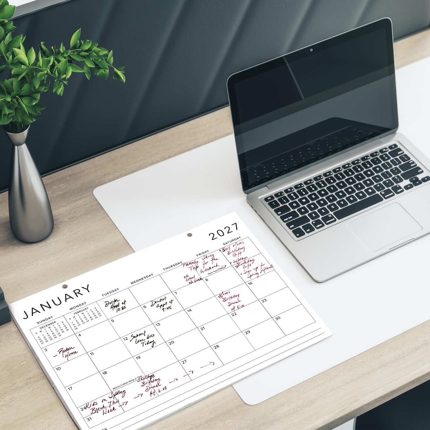 Aesthetic 2026 Desk Calendar - Runs From January 2026 Until July 2027 - Large Minimalistic Office Desktop/Wall Calendar 16"x12" for Easy Organizing