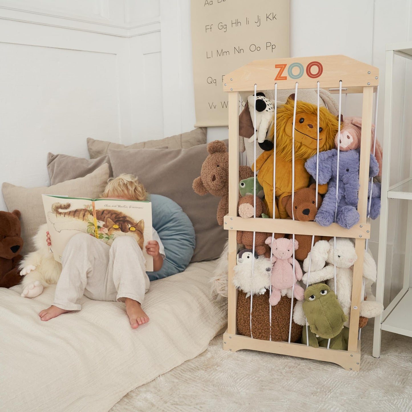 Wooden Stuffed Animal Storage for Kids - Large Toy Storage Organizer & Holder for Your Kids Playroom or Nursery - Easy to Assemble Stuffed Animal Zoo That Keeps Plush Friends Ready for Snuggles