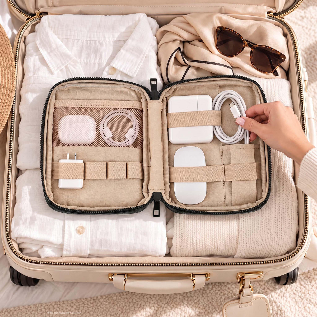 Stylish Tech Organizer Pouch - PU Leather Electronics Travel Bag for Women