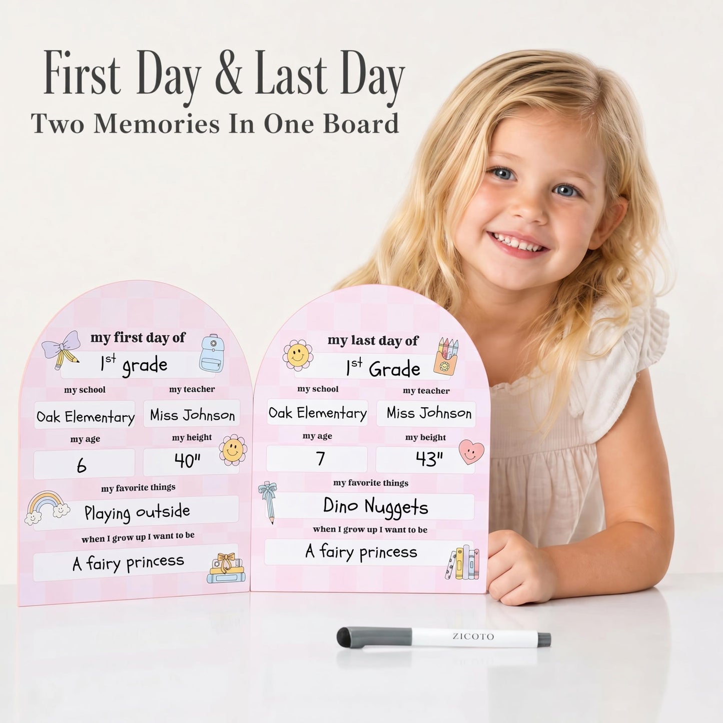 Beautiful First and Last Day of School Board Sign
