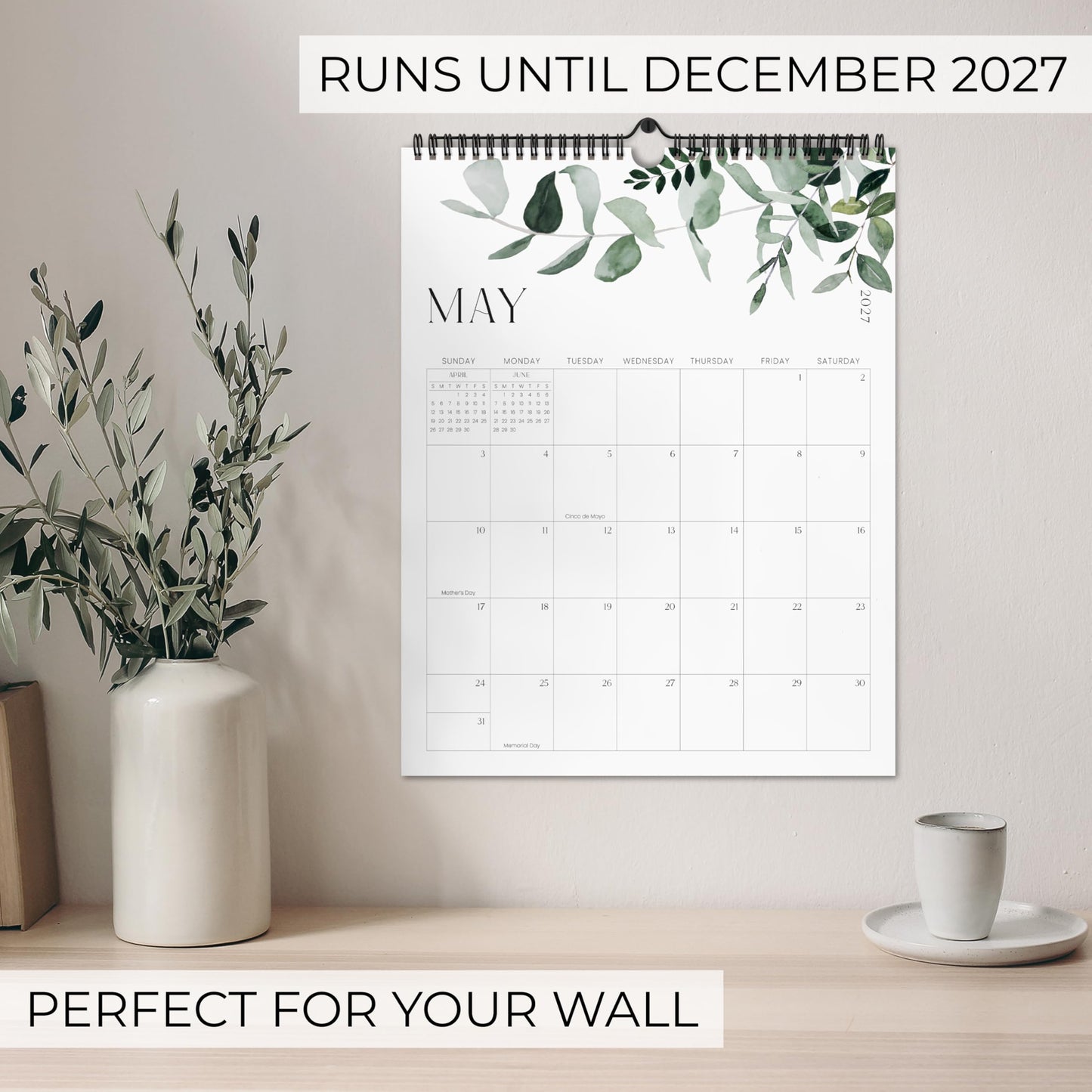 Aesthetic 2026-2027 Wall Calendar - Runs from June 2026 Until December 2027 - The Perfect Modern Greenery Calendar Planner for Easy Organizing