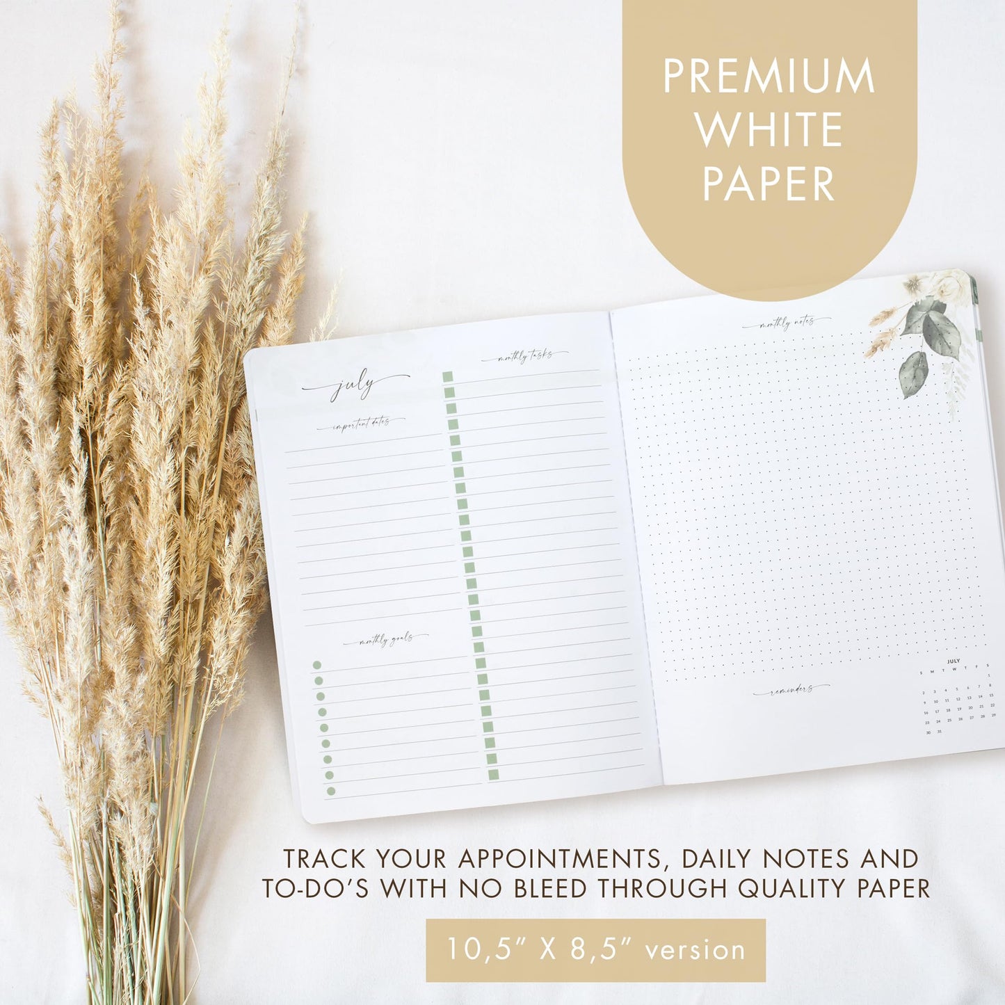 Beautiful 2024 Monthly Planner and Calendar Book - Modern Dried Floral To Do List Notebook For Women or Men - Easily Organizes Your Tasks to Boost Productivity - Runs Until December 2024