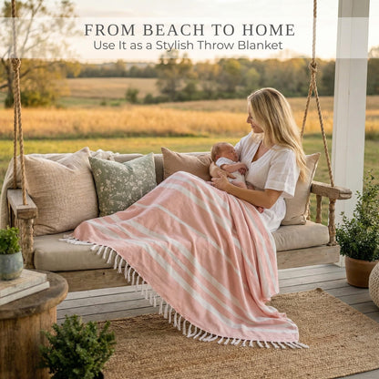 ZICOTO Beach Blanket Oversized for Family Beach Days & Picnics – Large Turkish Beach Towel, Quick-Drying and Sand-Resistant – Soft 80x80 Inch Outdoor Blanket, Lightweight Cotton Blend