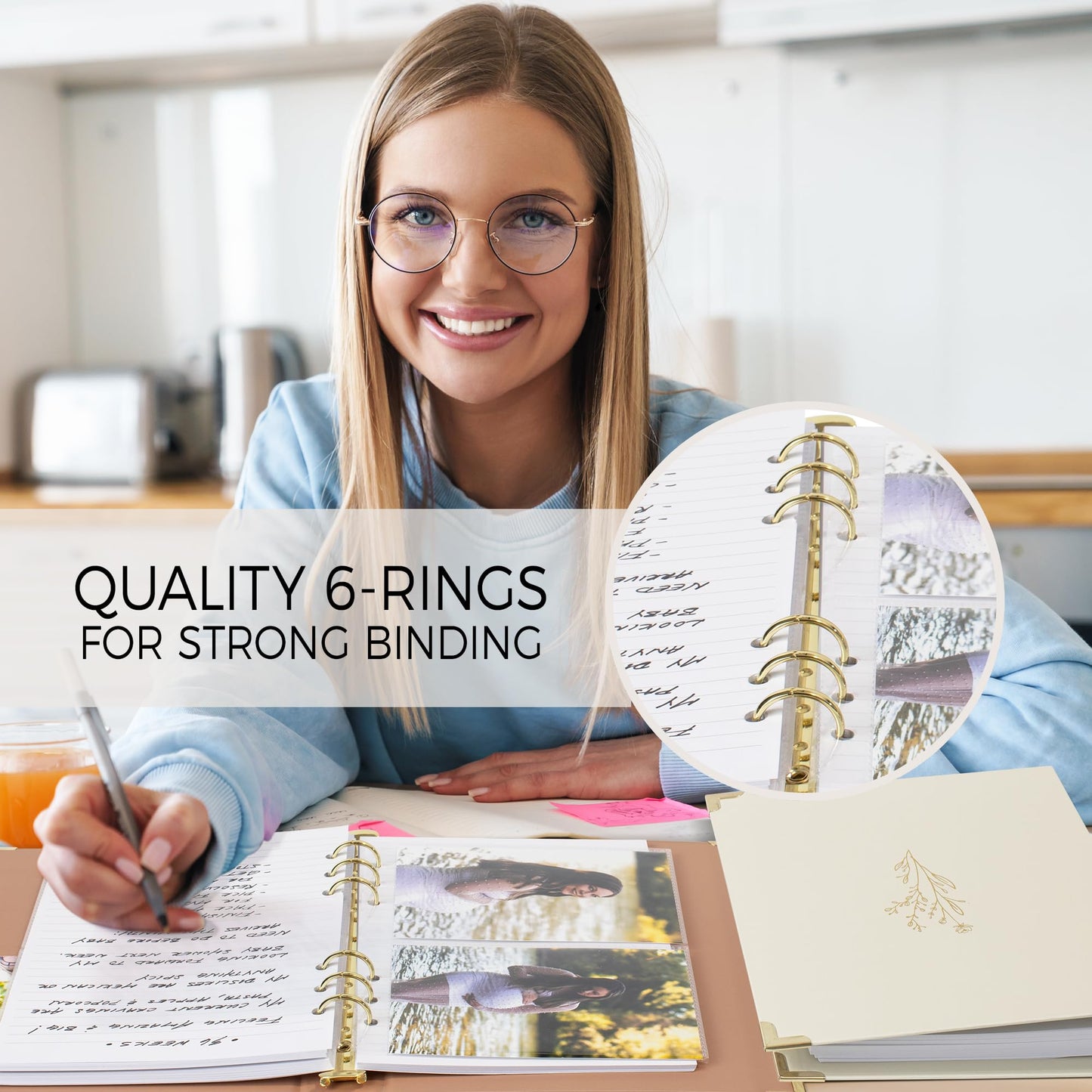 Aesthetic 6 Ring A5 Binder Set of 2 - The Perfect Small 0.75 Inch Planner Binder for Journaling or Collections - Refillable Notebook Holder with Pocket