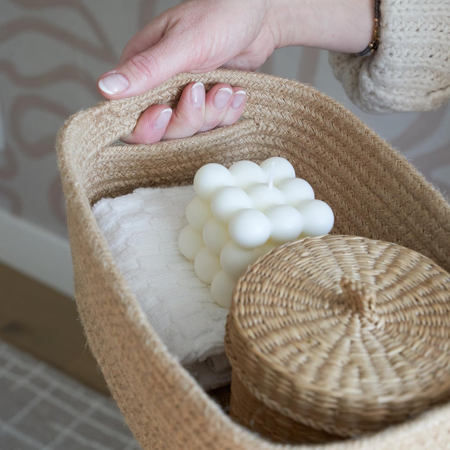 Beautiful Storage Basket Set of 3 - Sturdy Cotton Rope Baskets for Shelves Are Perfect for Organizing Your Home - Quality Storage Bins Easily Fit With Any Nursery or Bedroom Decor