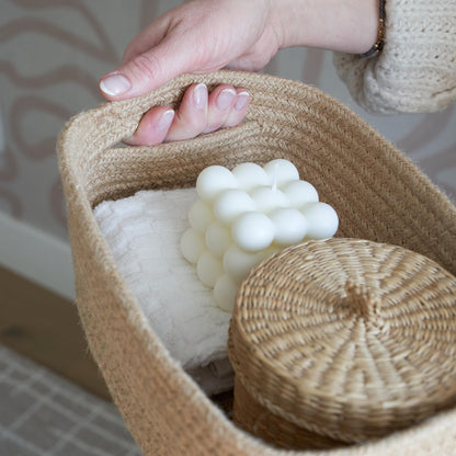 Beautiful Storage Basket Set of 3 - Sturdy Cotton Rope Baskets for Shelves Are Perfect for Organizing Your Home - Quality Storage Bins Easily Fit With Any Nursery or Bedroom Decor