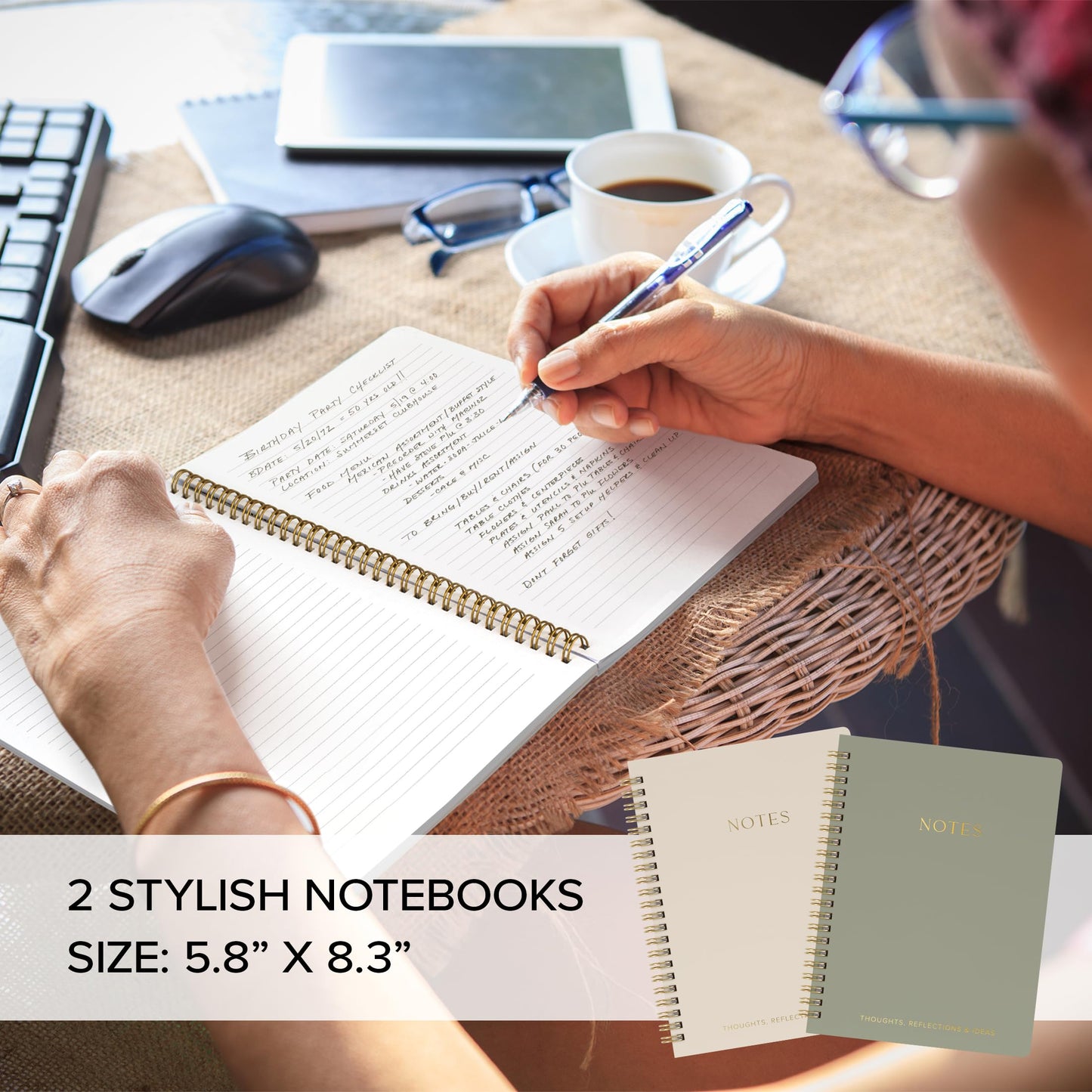 Aesthetic Spiral Notebook Set of 2 For Women and Men - Cute College Ruled 8x6 Bible Study Journal/Notebook with Pockets And Lined Pages - Perfect A5 Supplies to Stay Organized at Work or School