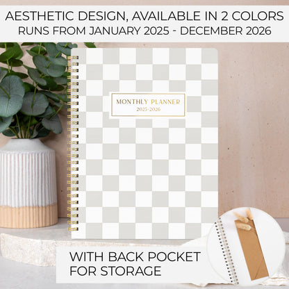 Beautiful Checkered 2025-2026 Monthly Planner and Calendar Book - To Do List Notebook That Easily Organizes Your Tasks to Boost Productivity - Runs From January 2025 Until December 2026