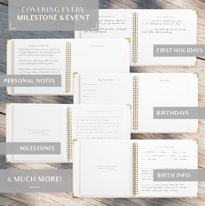Keepsake Baby Memory Book for Boys and Girls - Timeless First 5 Year Baby Book - Linen Journal Scrapbook & Photo Album - Record Every Milestone Birth to Age 5