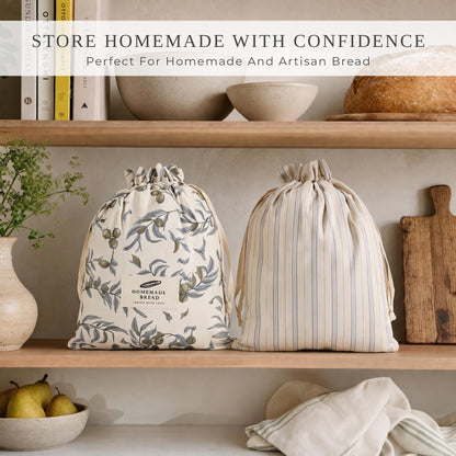 ZICOTO Charming Bread Bags for Homemade Bread - Set of 2 Beeswax-Lined Reusable Linen Bags That Keep Your Sourdough Fresh Naturally - A Thoughtful Bread Storage Gift for Bread Making Lovers
