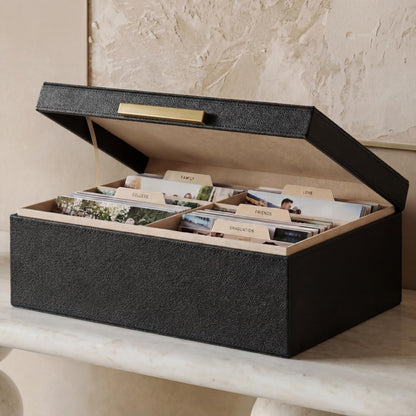 ZICOTO Decorative Photo Storage Box - Sturdy Linen Photo Organizer with Dividers is Perfect to Store Up to 1200 Pictures and 4x6 Photos - Portable Scrapbook Storage Containers with Lid