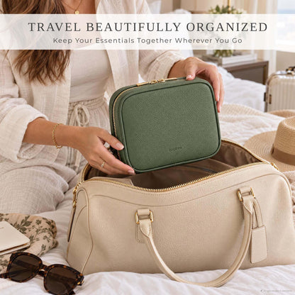 Stylish Tech Organizer Pouch - PU Leather Electronics Travel Bag for Women