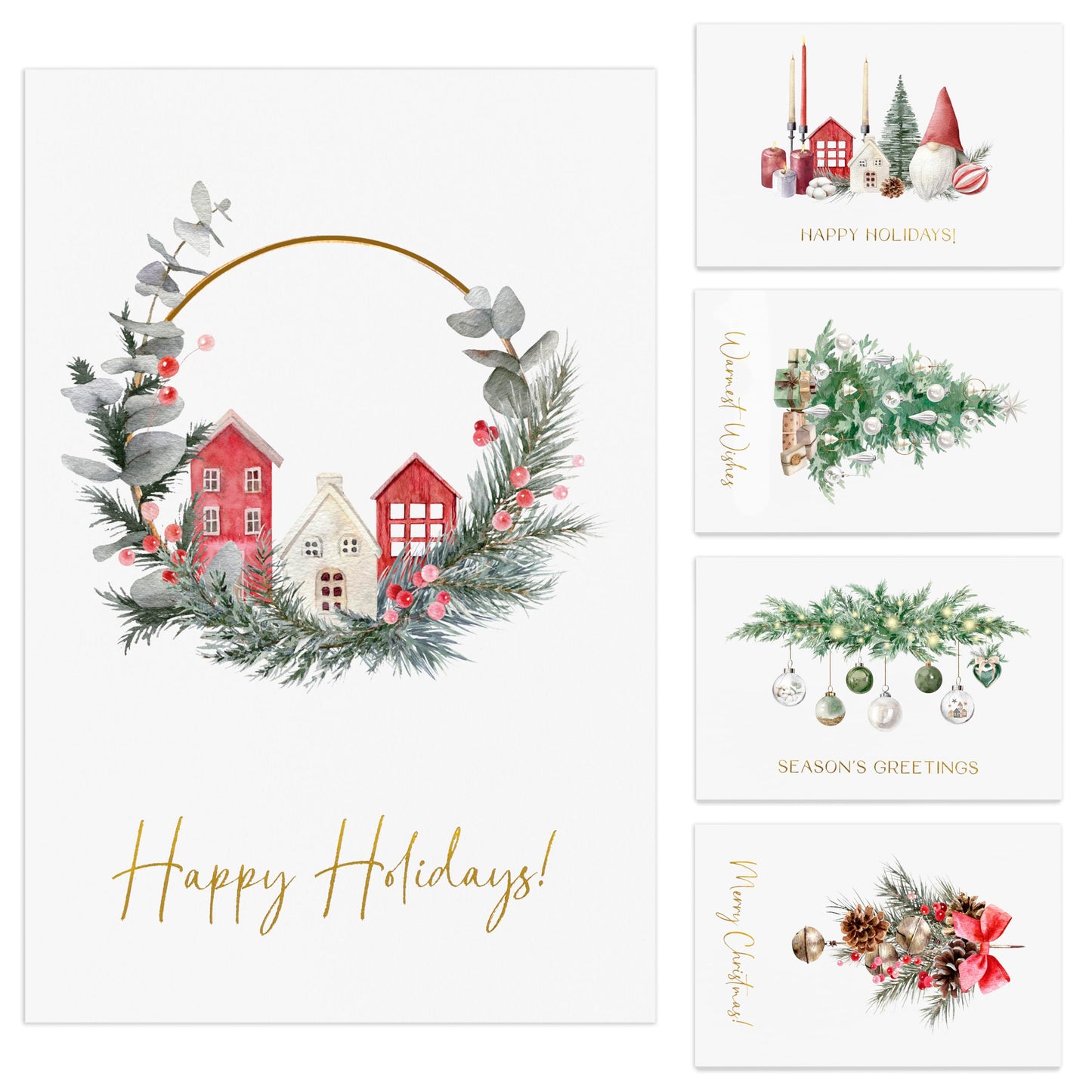 ZICOTO Beautiful Christmas Cards Set of 20 with Watercolor Designs - Incl. Bulk Envelopes, Matching Stickers And Storage Box - Perfect to Send Warm Holiday Wishes to Friends and Family