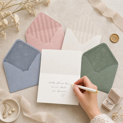 Elegant Set of 50 Invitation Envelopes 5x7 - Beautiful Self-Sealing A7 Premium Envelopes in 5 Colors Incl. Sage Green - The Perfect Set for Weddings, Bridal Shower, Engagement and Anniversary Cards