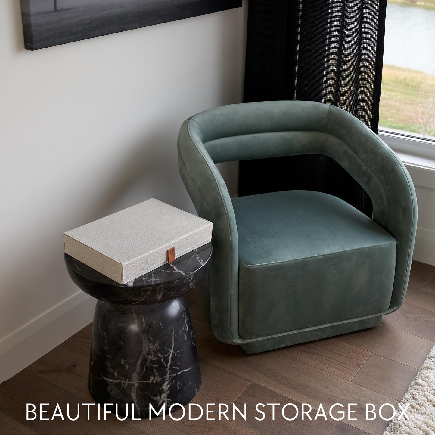 ZICOTO Decorative Photo Storage Box with Lid - A Beautiful Linen Organizer Perfect to Safely Store Your Pictures, Documents, Scrapbooking Supplies, Keepsakes and Other Memories in Style