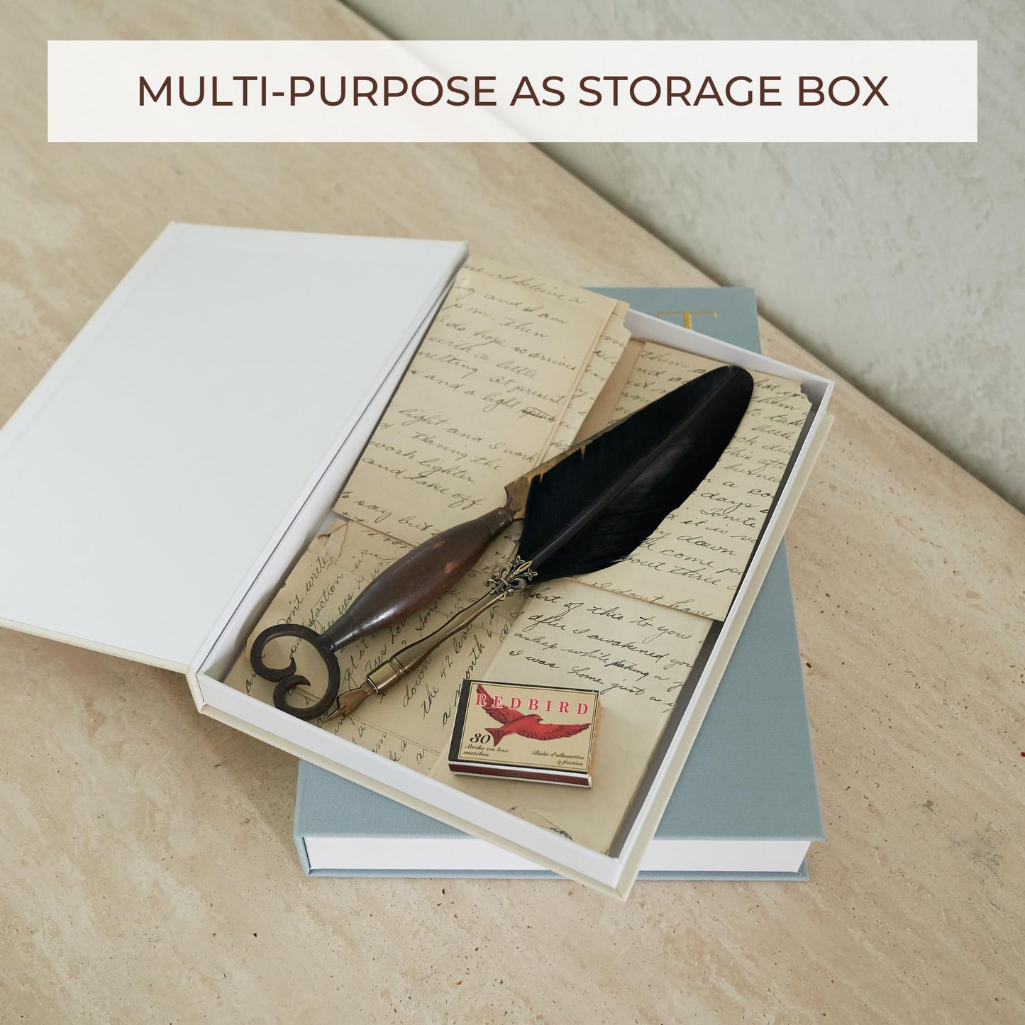 Beautiful Decorative Books - Set of 2 Linen Boxes Enhance Your Coffee Table, Bookshelf or Mantel Decor - Stylish Fake/Faux Books for Modern Home Decoration, Photo Storage and as a Keepsake Box