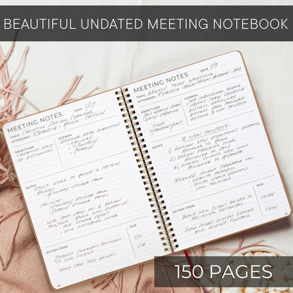 Beautiful Meeting Notebook For Work Organization - Easily Take Notes And Keep Agendas on Track - The Perfect Office Planner Supplies for Women & Men to Professionally Manage Business Projects - Pink