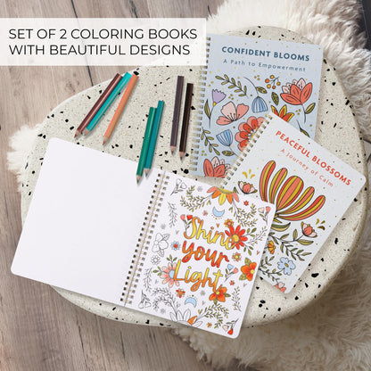 Beautiful Adult Coloring Book Set of 2 for Relaxation - Affirmation and Inspirational Books Making it a Great Gift - Perfect Stress-Relieving Books Fun to Color for Women