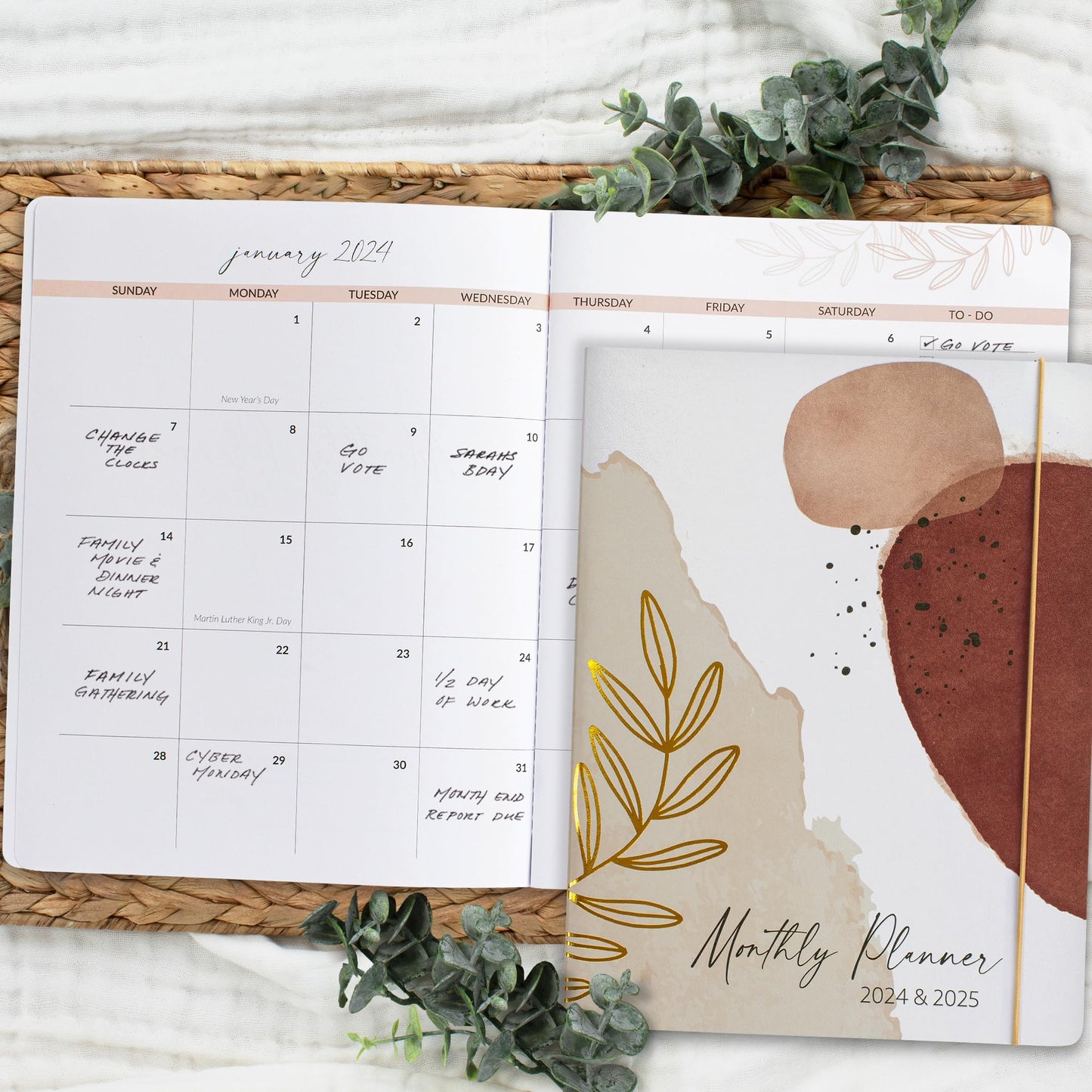 Beautiful 2024-2025 Monthly Planner and Calendar Book - Abstract To Do List Notebook Easily Organizes Your Tasks to Boost Productivity - Runs From January 2024 Until December 2025
