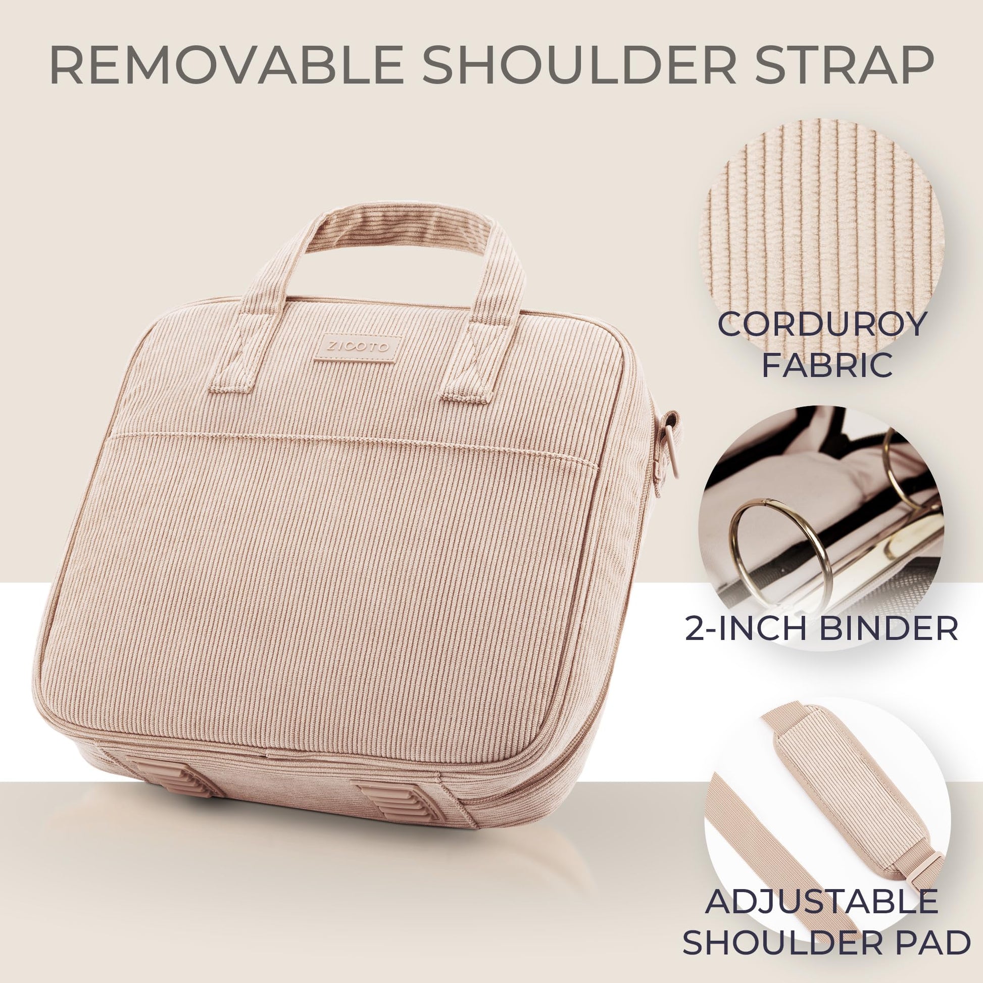 Sturdy 3-Ring Zipper Binder with Shoulder Strap for School – Beautiful 2-Inch Zip-Up Binder with Extra Pockets Holds 500 Sheets, Books & Laptop – Easy-to-Carry Trapper Keeper Made of Premium Fabric