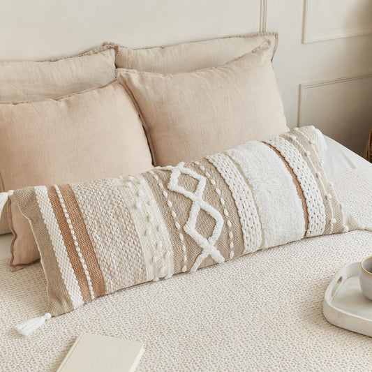 Decorative Boho Lumbar Pillow Cover 14x36 - Beautiful Throw Pillow with Soft Texture for Bed, Couch Decor or as Body Cushion - A Stylish Addition to Your Bedroom