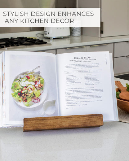 Beautiful Cookbook Stand for Your Kitchen Counter - Solid Wood Stand Easily Keeps Cook or Recipe Books Open for Convenient Cooking - Perfectly Fits Your iPad/Tablet and Enhances Any Kitchen Decor