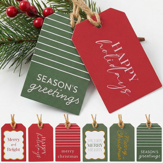 Beautiful Christmas Gift Tags - 48 Quality Craft Labels with Rope for Personalizing Your Holiday Presents - Spread Joy and Cheer with These Festive Christmas Name Tag Stickers