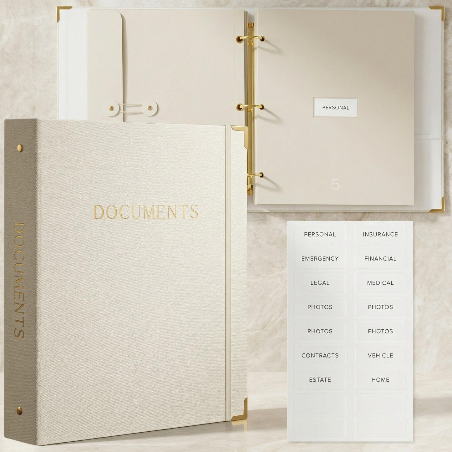 Aesthetic Document Organizer Folio - Linen Cover Life and Family Emergency Binder - Perfect Files Organizer for Your Important Documents, Birth Certificates, Passports, Social Security Cards, Photo