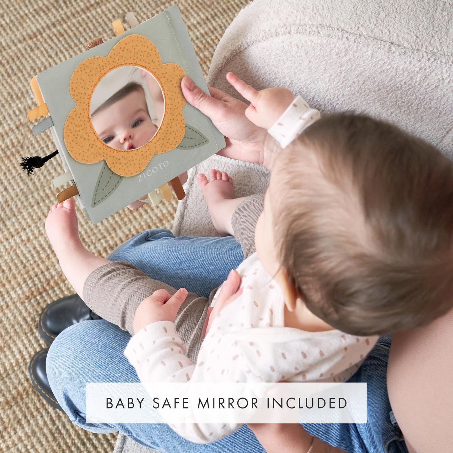 Soft Baby Book with Touch and Feel Pages - Cute Sensory Book for Babies 0-6, 6-12 & 12-18 Months with Mirror & Crinkle Paper - The Perfect Christmas Toy for Baby Showers Or as a Newborn/Infant Gift