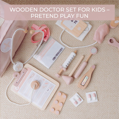Wooden Doctor Play Set for Toddlers - A Complete Durable Pretend Play Medical Kit for Kids 3-5 with Realistic, Non-Toxic Tools & Carrying Case