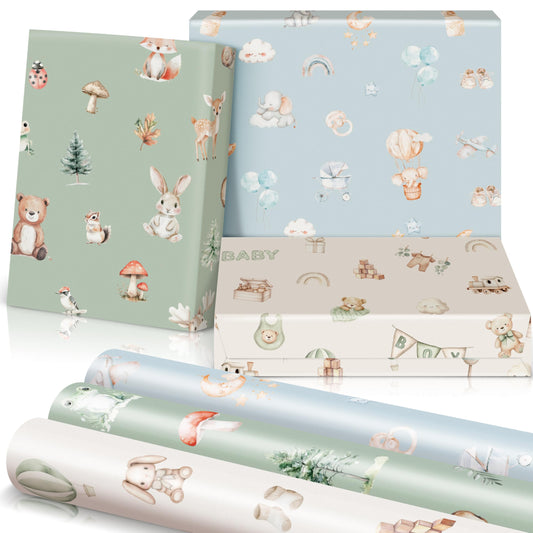 ZICOTO Beautiful Gift Wrapping Paper Rolls for Baby Shower - Cute Set of 3 Quality Rolls For Woodland Baby Shower - Add a Touch of Magic to Every Gift You Wrap - 17 x 120 in