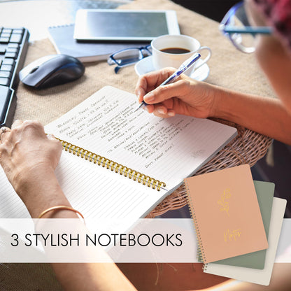 ZICOTO Aesthetic Spiral Notebook Set of 3 For Women 10.5 x 8 - Large College Ruled Journal/Notebook with Large Pockets And Lined Pages - Perfect Supplies to Stay Organized at Work or School
