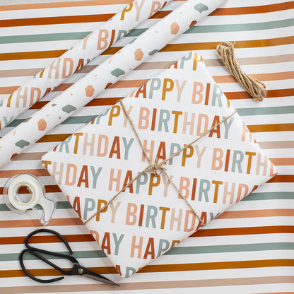 Beautiful Birthday Wrapping Paper - Set of 3 Quality Happy Birthday Paper Rolls For Medium Sized Gifts - Add a Touch of Magic to Every Gift You Wrap - 17 in x 120 in Per Roll For Boys and Girls