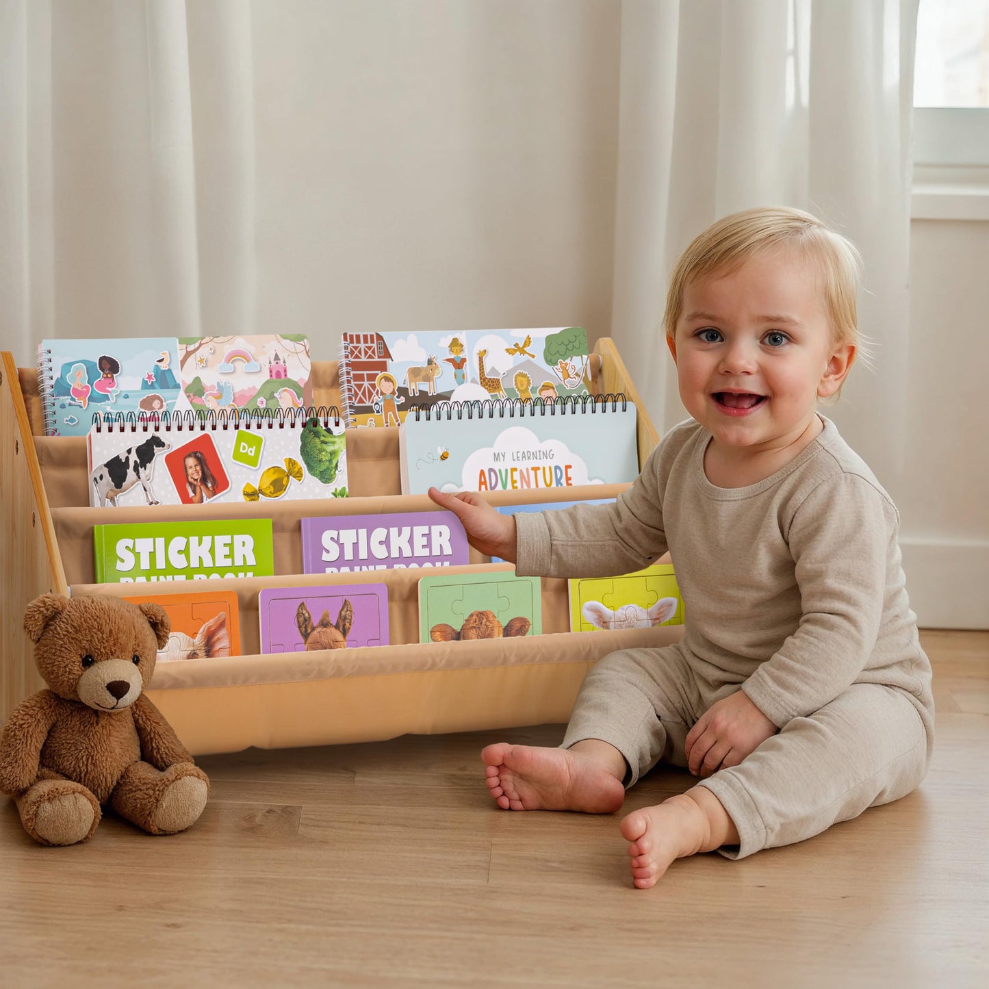 ZICOTO Decorative Wooden Bookshelf for Kids Rooms - Keeps Plenty of Books Neatly Organized & Within Reach for Toddlers - Easy Install Montessori Book Shelf for Baby's Bedroom or Playroom Decor