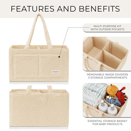 Beautiful Diaper Caddy Organizer - Versatile Storage Basket Easily Holds Diapers, Wipes and Other Baby Necessities - Perfect for Baby Showers, Functional Car Storage & Great Gift for Expecting Mothers