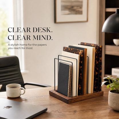 ZICOTO Stylish File Organizer for Desk - Premium Wooden Document Holder