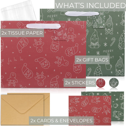 ZICOTO Beautiful Christmas Gift Bags - Large 13" Bags with Handles incl. Matching Tissue Paper, Cards & Stickers - Reusable and Perfect For Your Xmas Presents