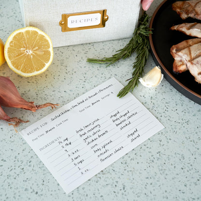 Beautiful Linen Recipe Box Set - Incl. 50x 4x6 inch Recipe Cards and Matching Dividers to Easily Organize Up to 250 Recipes - A Sturdy Card Holder And Great Gift that Perfectly Fits into Any Kitchen