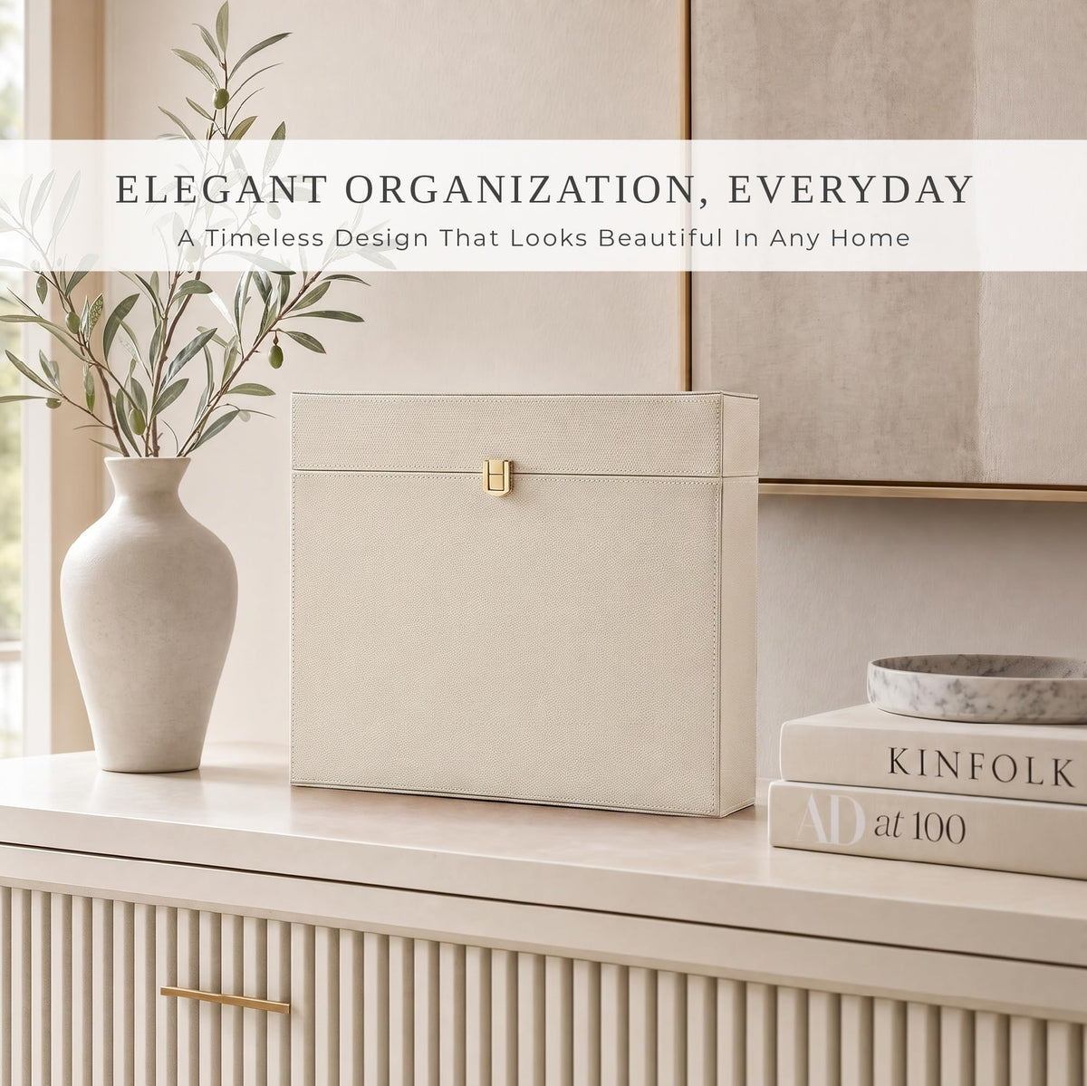 Document Organizer Box with 8 Folders - PU Leather File Organizer