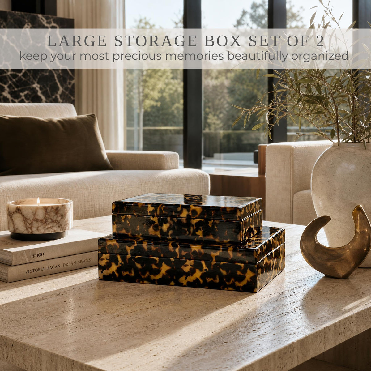 ZICOTO Decorative Storage Boxes - Set of 2 Tortoise Shell Organizer Boxes